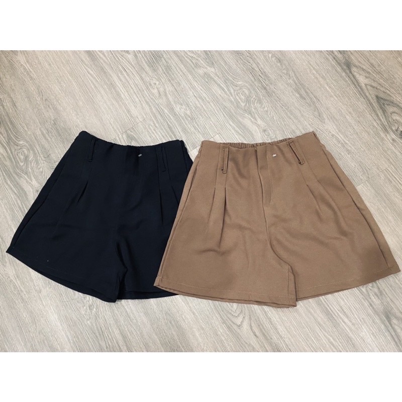 Quần shorts cạp cao giả khoá lưng chun vải tuyết mưa