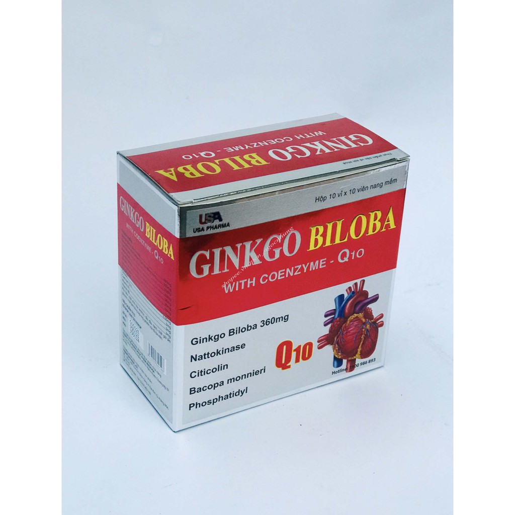 Viên uống bổ não GINKGO BILOBA 360mg giúp giảm đau đầu, chóng mặt, mất ngủ, tăng cường trí nhớ (100 viên/hộp) // MẪU ĐỎ