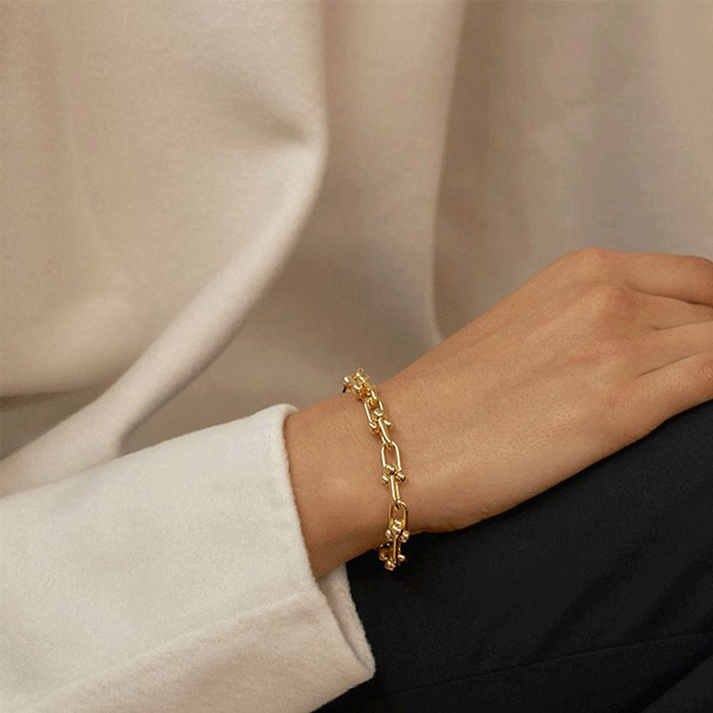 Vòng Tay Dây Xích Dày Hình Chữ U Phong Cách Hiphop Cho Cặp Đôi