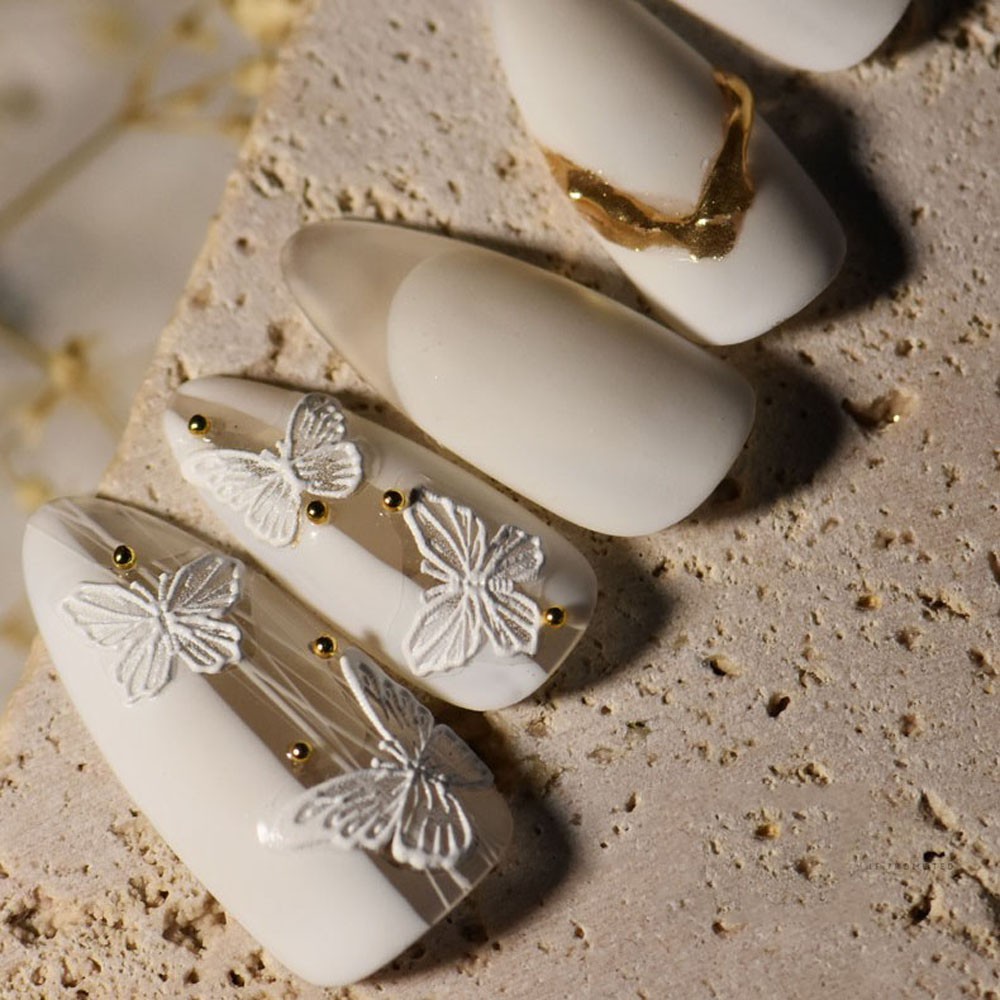 [Hàng mới về] Miếng dán móng tay nghệ thuật họa tiết ren hoa trắng trang trí thủ công dành cho bạn nữ