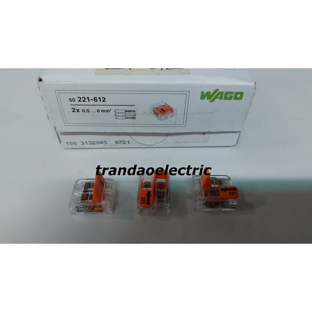 Đầu nối dây điện 2 dây 6.0mm2 41A WAGO COMPACT 221-612