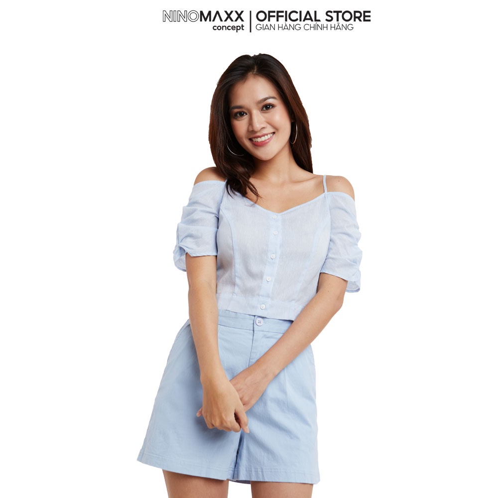 N&amp;M Áo croptop hai dây Nữ tay ngắn chất liệu Linen 2002027