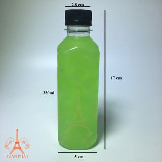 Bộ 100 chai nhựa pet trà sữa vuông nắp đen 330ml