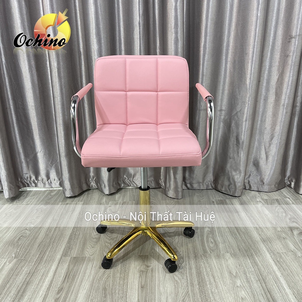 Ghế Xoay Spa, Ghế Trang Điểm Xoay Bánh Xe Chân Vàng Sao Mẫu Vịn Tay Inox Phong Cách Sang Chảnh (Hình Thật Shop Chụp)