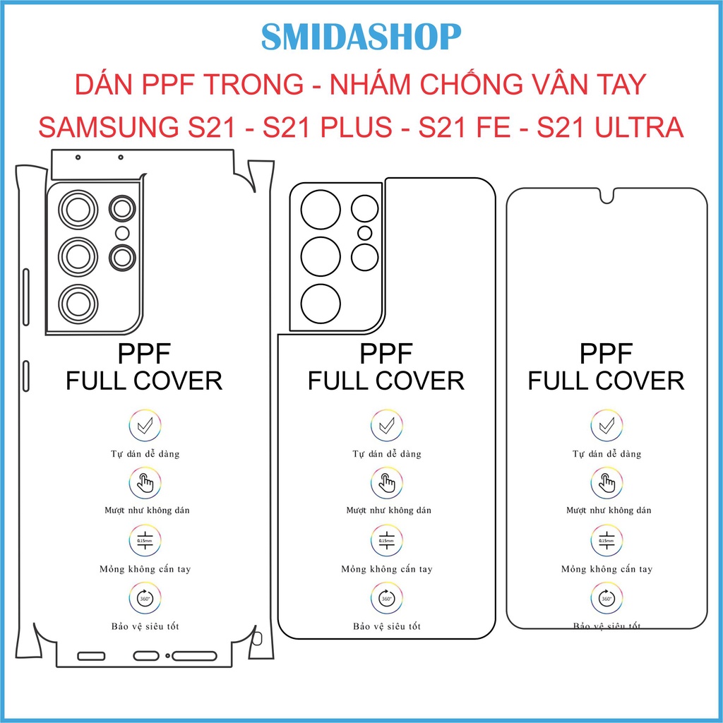 Dán PPF full viền Samsung S21,S21+,S21 Fe,S21 Ultra tặng cường lực camera