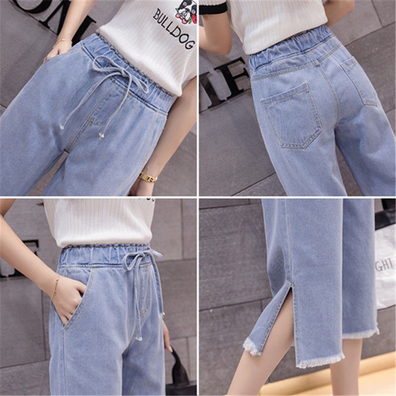 Quần Jeans Ống Rộng Lưng Thun Co Giãn Có Size Lớn Dành Cho Nữ