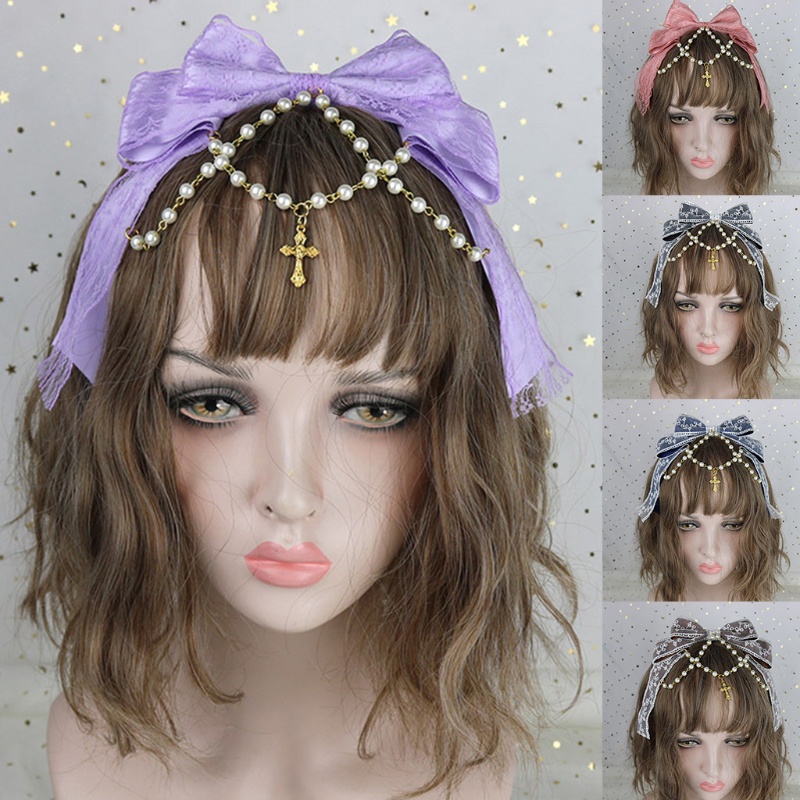 Băng Đô Ren Nhiều Lớp Đính Ngọc Trai Phong Cách Lolita