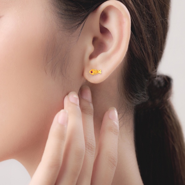 PRIMA Bông Tai Vàng 24K - Đính Ruby - BST Mono Chic - Xương Cá (1 chiếc) - 165E0858
