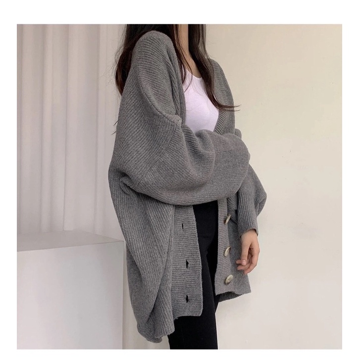 Áo Cardigan Màu Nâu Ghi Be Dài Tay Dáng Suông Rộng, Áo Khoác Ngoài Phong Cách Ulzzang Hàn Quốc Đủ Size Hàng Quảng Châu