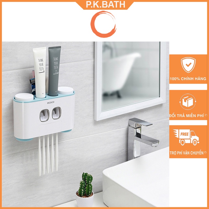 Bộ Nhả kem Đánh Răng Dán Tường, Kèm 4 Cốc Nhãn Hiệu ECOCO