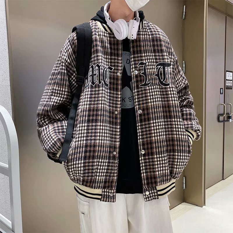 Áo khoác bóng chày họa tiết ca rô phong cách năng động trẻ trung dành cho cả nam và nữ