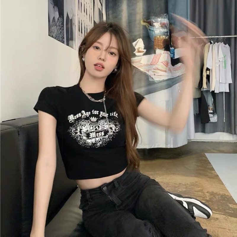 Áo croptop thun chất đẹp in hình chữ Mess hàng Quảng Châu