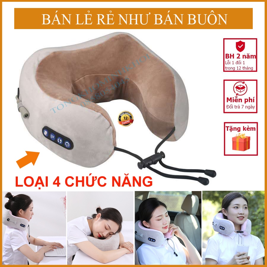 [LOẠI 4 CHỨC NĂNG] Gối massage cổ chữ U Đa Năng Cao Cấp, Máy Massage Cổ Vai Gáy Hỗ Trợ Mát Xa Vùng Cổ, Giảm Đau Vai Gáy