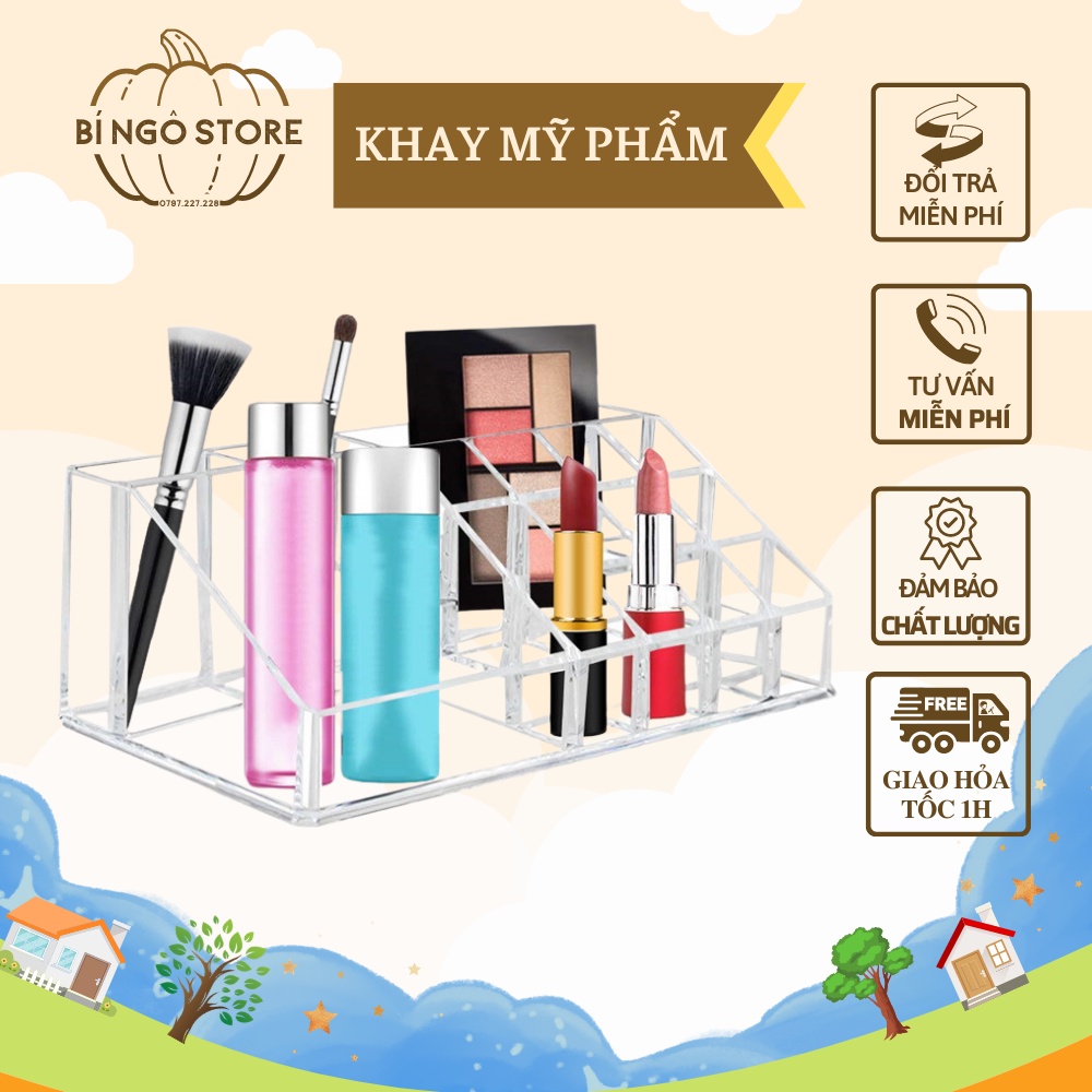 Khay Đựng Mỹ Phẩm Mica Trong Suốt 16 Ô