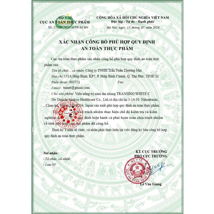 VIÊN UỐNG TRẮNG DA, MỜ NÁM TRANSINO WHITE C 60/120/240 VIÊN NHẬT BẢN | BigBuy360 - bigbuy360.vn