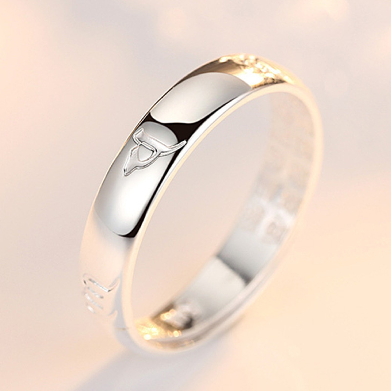 AIFEI💍 Silver 925 Original Retro Ethnic Style Carved Heart Sutra Six Words Mantra Ring Opening Adjustable Index Finger Advanced Simple Bracelet Ring Adjustable Cincin-S1