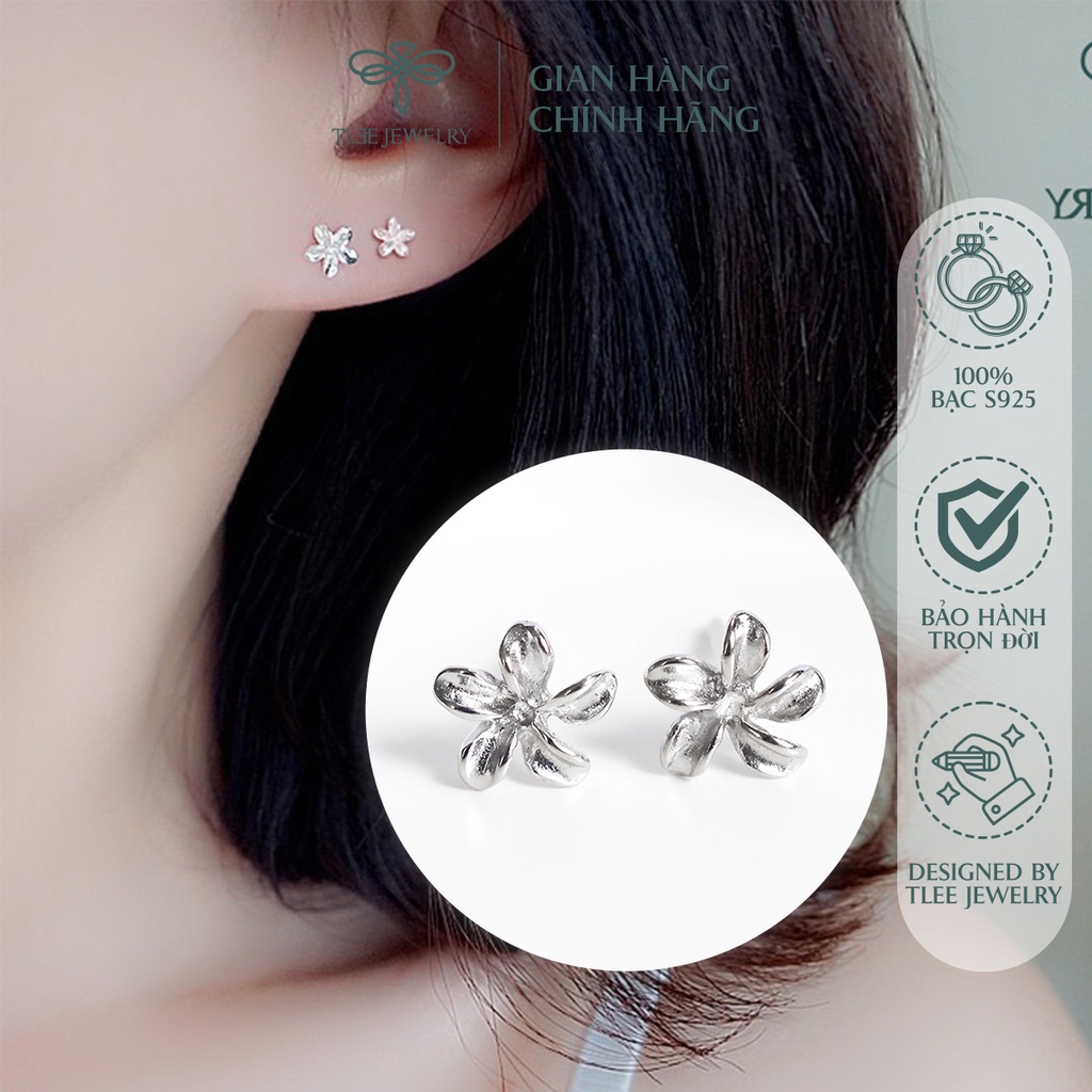 Khuyên tai bạc nữ TLEE hoa sứ mini nữ tính NCJ B0185