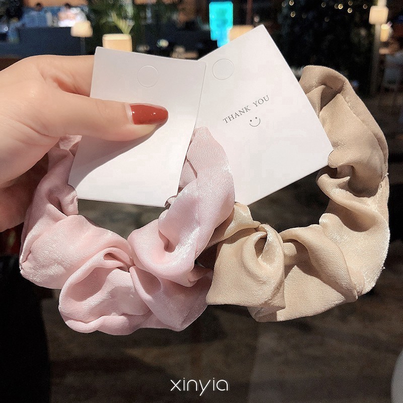 Dây Buộc Tóc Vải Satin Co Giãn Màu Trơn Tiện Dụng Cho Nữ-oll