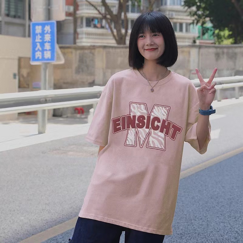 Áo Thun Ngắn Tay Dáng Rộng In Chữ Cá Tính