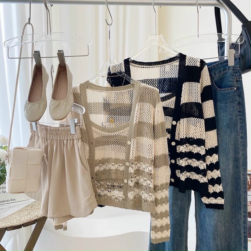 Set Áo Len Cặp Gồm Áo Dây Mix Cùng Cadigan Hoạ Tiết Mới