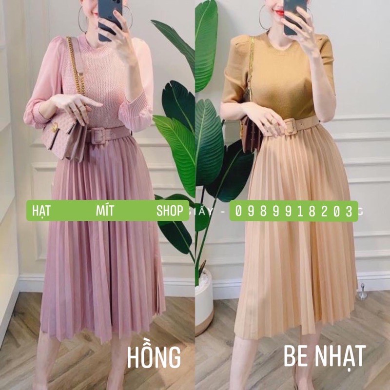 Chân Váy Xếp Ly Kèm Đai