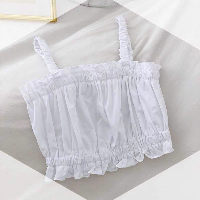 Áo Croptop 2 Dây SuzaHouse N07 Đũi 🦋 Áo Dây Thun Nữ Viền Bèo 2 Màu trắng tím siêu hot phong cách Hàn Quốc