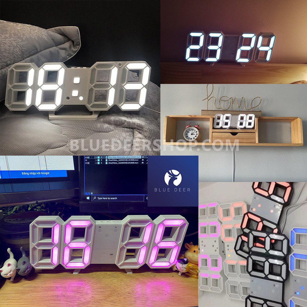 Đồng hồ led để bàn, treo tường led 3D hiện đại phong cách châu âu – BLUE DEER