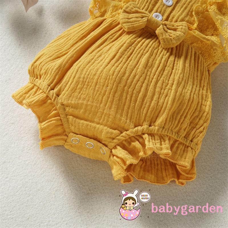 Bộ Áo Liền Quần Cổ Tròn Không Tay Phối Ren Dễ Thương Cho Bé 0-24 Tháng Tuổi