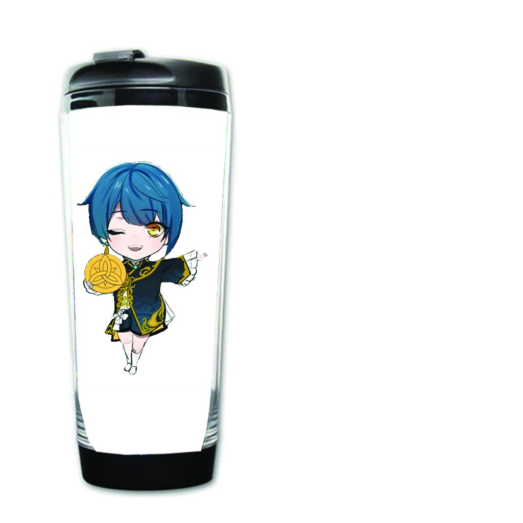 Bình nhựa đựng nước in hình GENSHIN IMPACT game anime chibi tiện lợi độc đáo m1