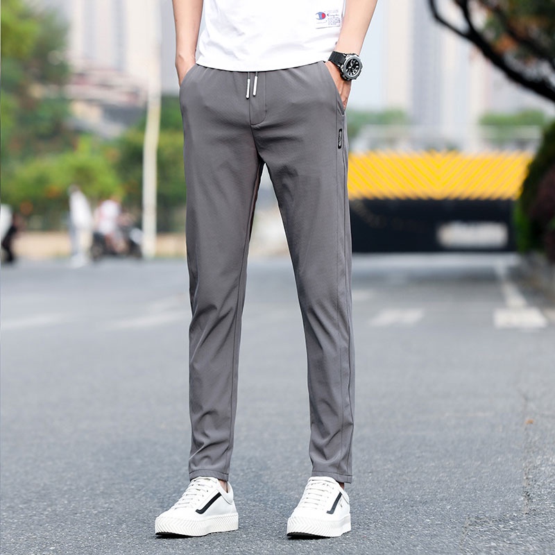 Quần Dài Thể Thao Dáng Rộng Vải Lụa Lạnh Nhanh Khô Thoáng Khí Thời Trang Mùa Hè Cho Nam