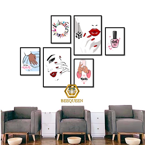 Bộ 6 Tranh Nail Trang Trí Tiệm Nail Có Khung Và Phụ Kiện Kèm Theo