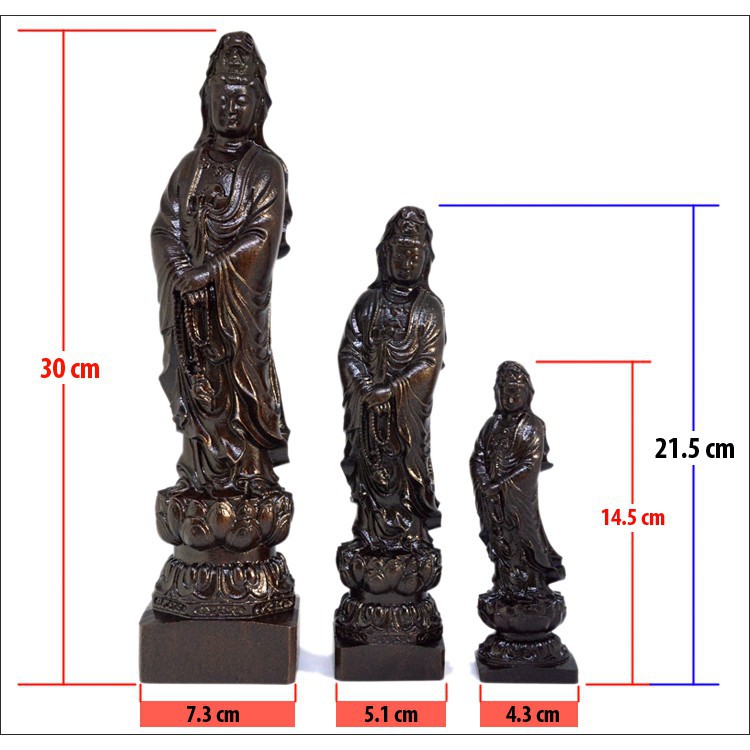 Tượng Phật Quan Âm đứng đài sen bằng gỗ trầm C30 (để trong xe ô tô) D5 in 1