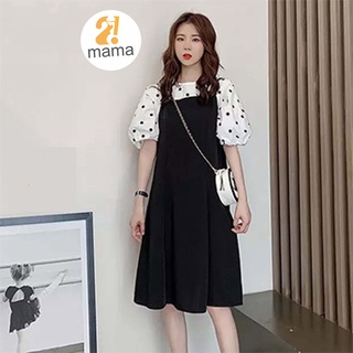 Váy bầu thiết kế dự tiệc công sở 2MAMA dáng suông chữ A họa tiết chấm bi V59