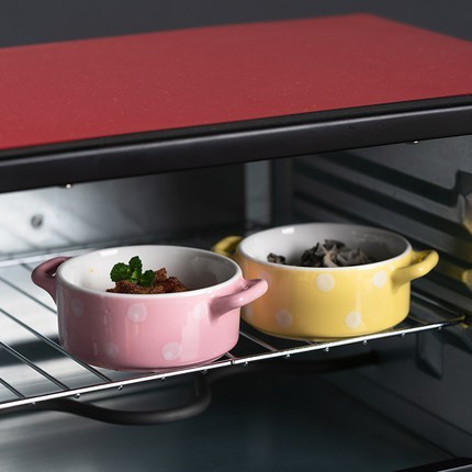 Bát ăn dặm kiểu nhật hình nồi 2 tai chấm bi