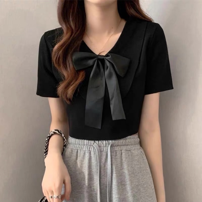 áo len dệt kim mix nơ ruy băng (58048#)