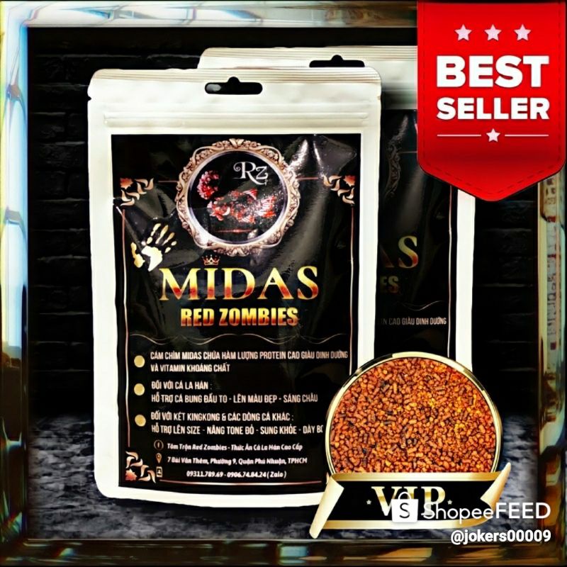 thức ăn cám cá la hán midas chính hãng, tặng cá kè la hán nhựa