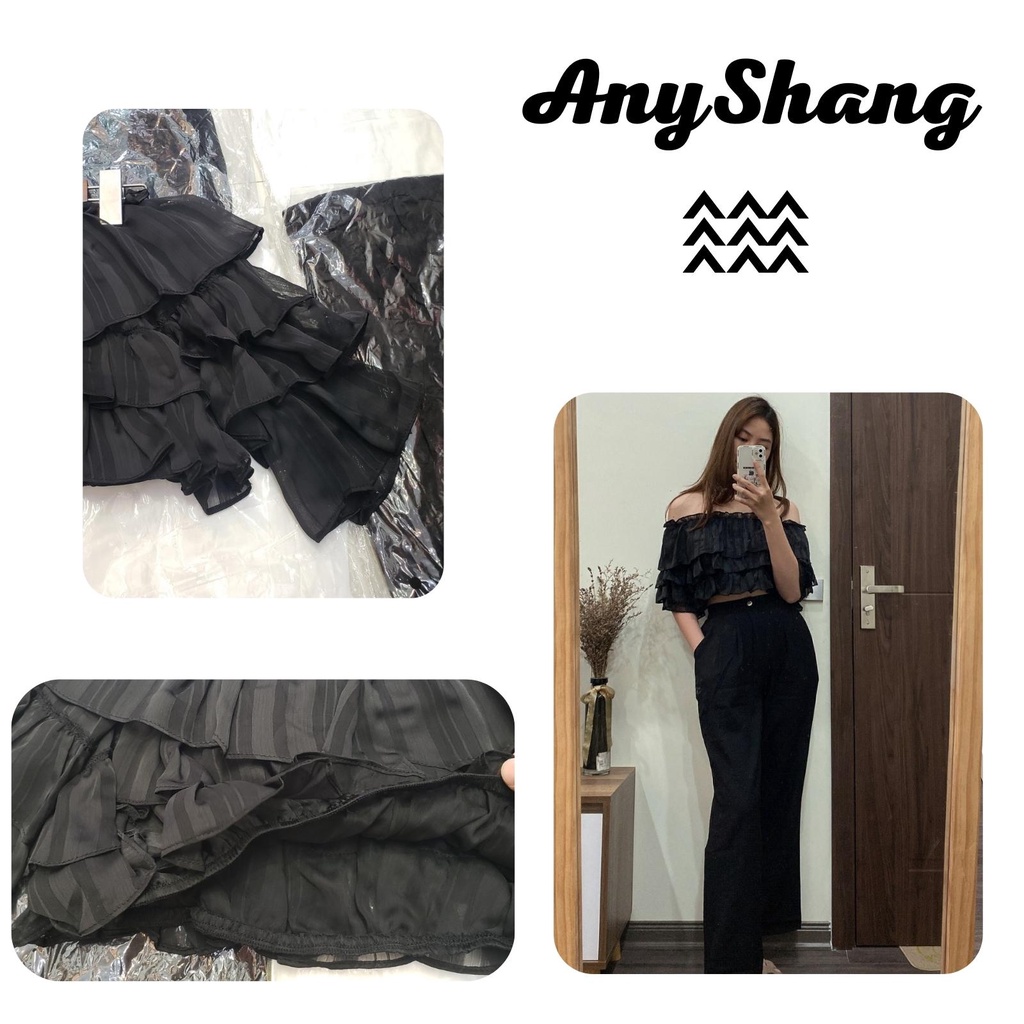 Áo trễ vai xếp tầng Croptop bánh bèo AnyShang phong cách ANSA13