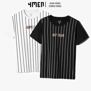 Áo Thun nam đẹp 4MEN Stripes AT064 thun cotton thoáng mát, form suông, trẻ trung dễ phối đồ