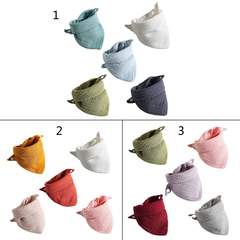 Bộ 5 Yếm Ăn Cotton Mềm Mại Hình Tam Giác Nút Bấm Có Thể Điều Chỉnh Cho Bé