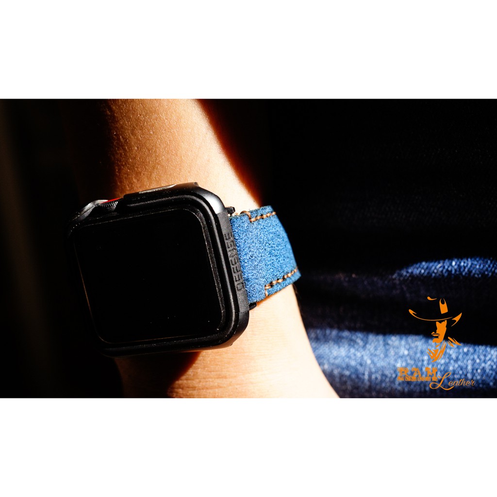 Dây apple watch da bò xanh coban handmade cực chất cực đẹp RAM Leather  1963 - tặng khóa chốt và adapter