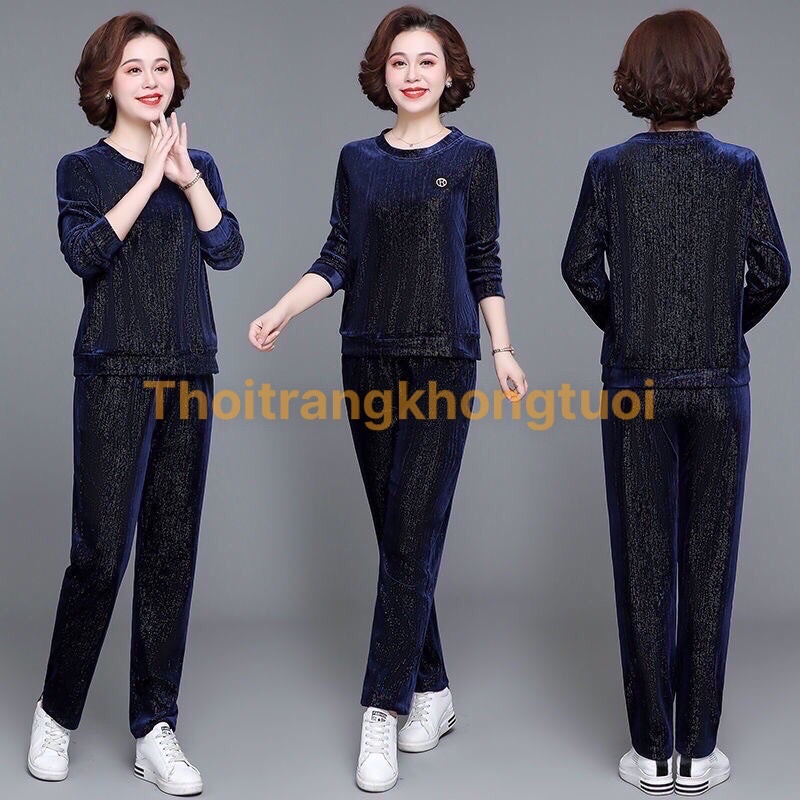 Bộ đồ nhung trung niên mặc nhà dành tặng Mẹ chất nhung dày