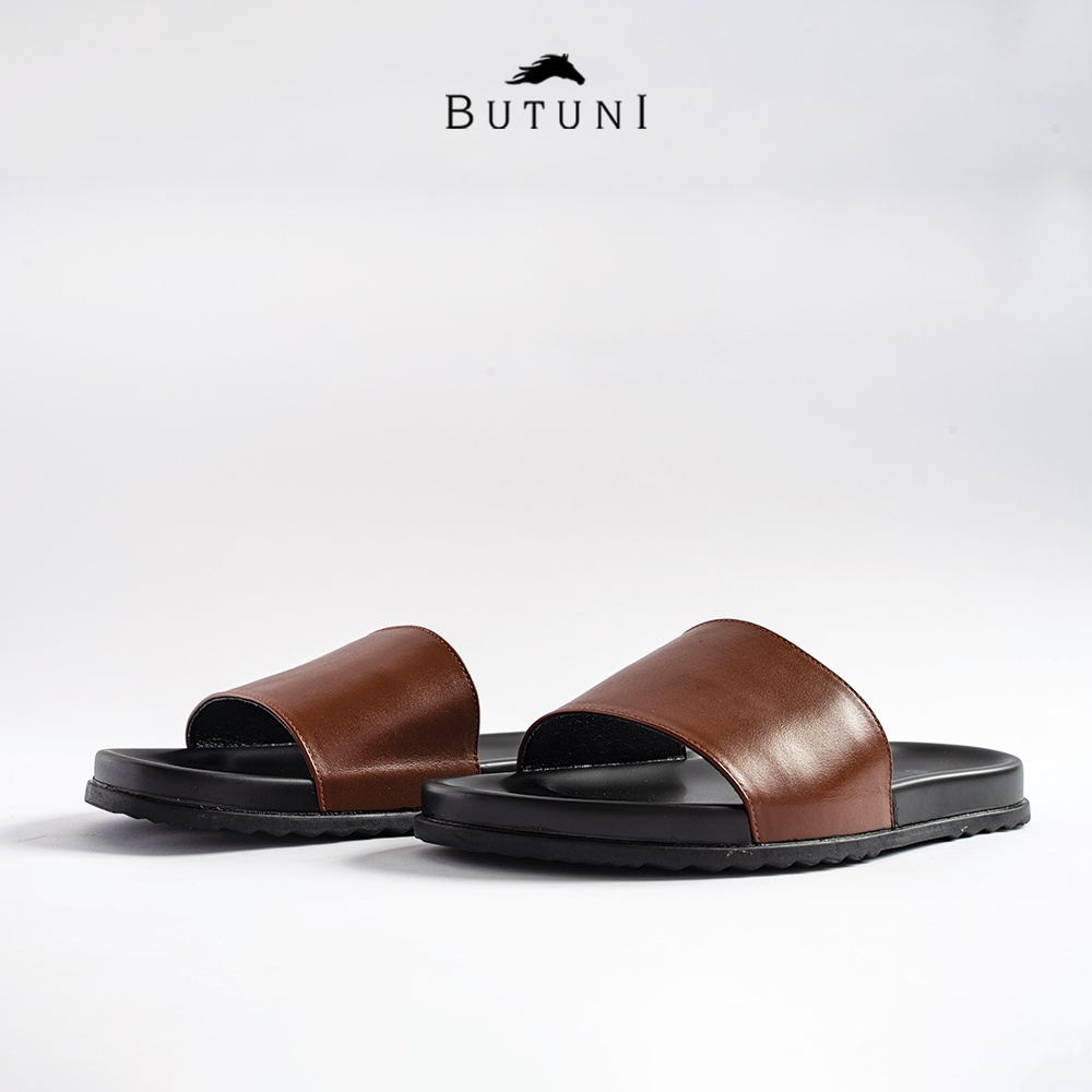 Dép quai ngang da thật Butuni Single Slippers - Nâu