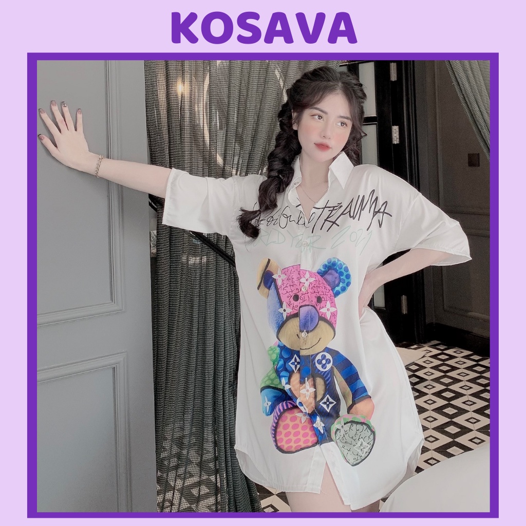 Đồ Ngủ Nữ váy ngủ lụa sơmi chất liệu satin thiết kế hình dễ thương KOSAVA