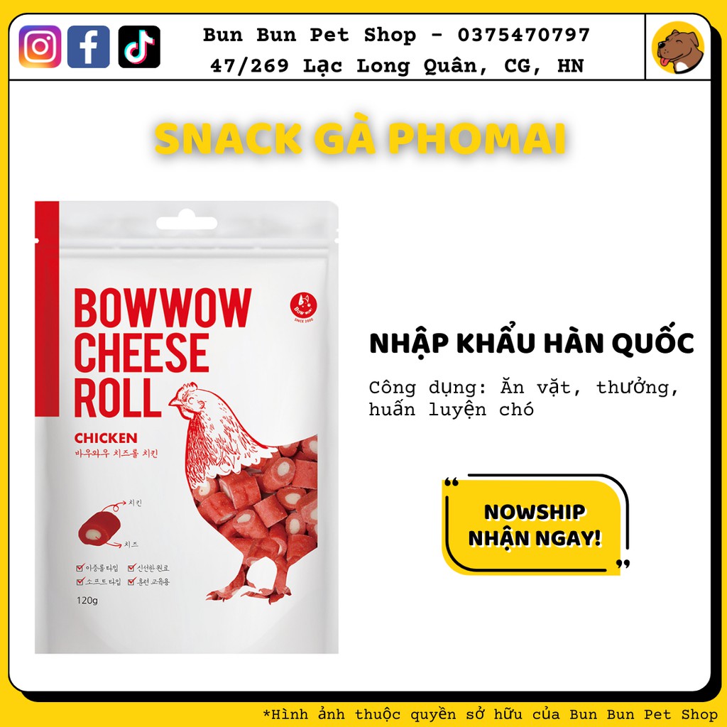 Snack bánh thưởng cho chó mèo BOWWOW GÀ PHOMAI Cheese Roll Chicken