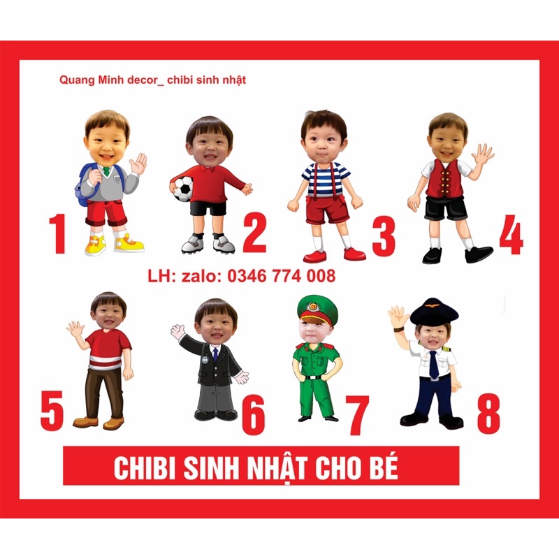 Chibi sinh nhật bé trai, chibi trang trí sinh nhật