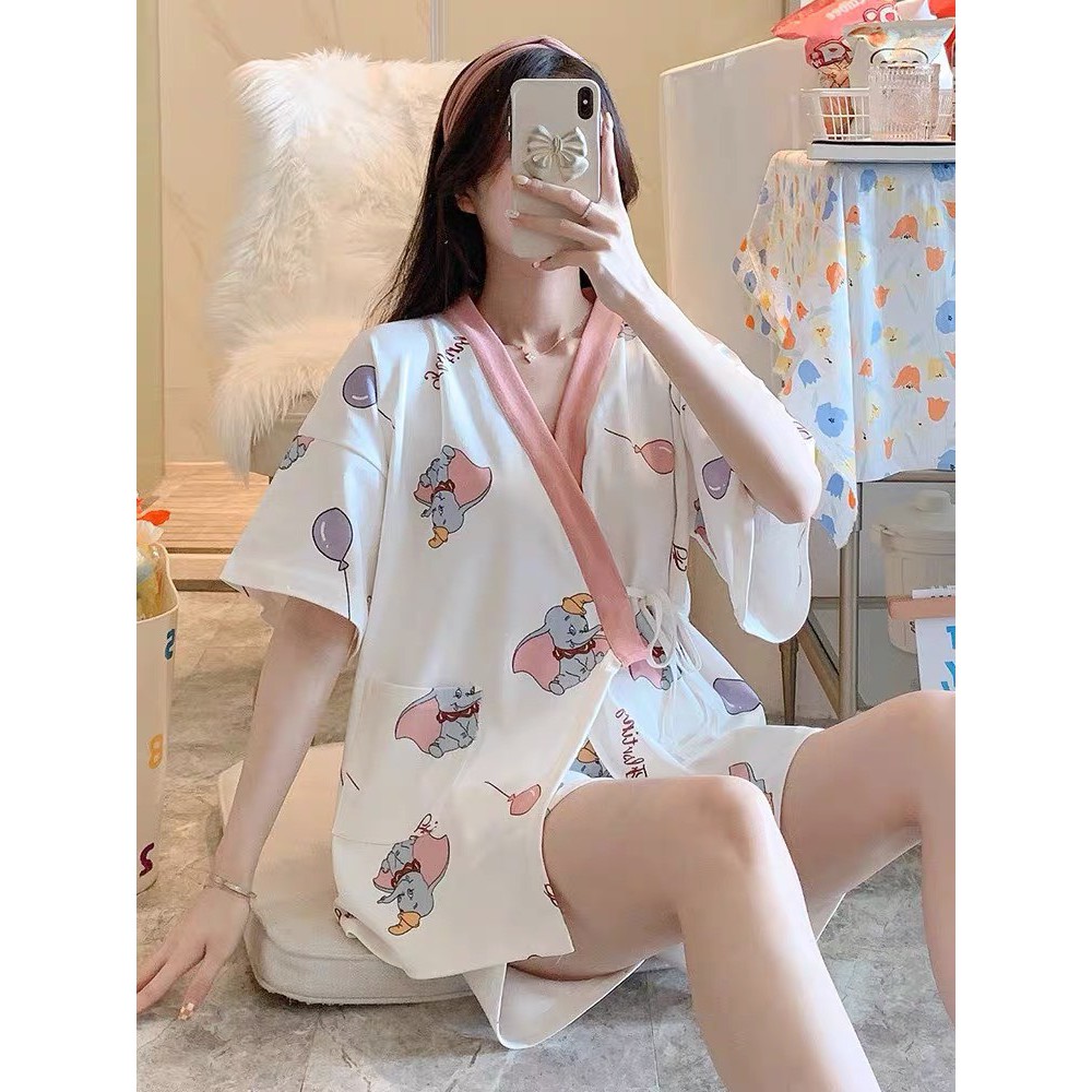 Bộ đồ - Đồ bộ bầu sau sinh cộc tay KIMONO chất thun sữa hoạt tiết dễ thương BĐ858