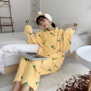 [ORDER] Bộ ngủ tay dài carrot mềm mại hai màu vàng xanh ulzzang