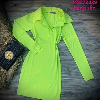 đầm cổ bẻ ôm body tay dài