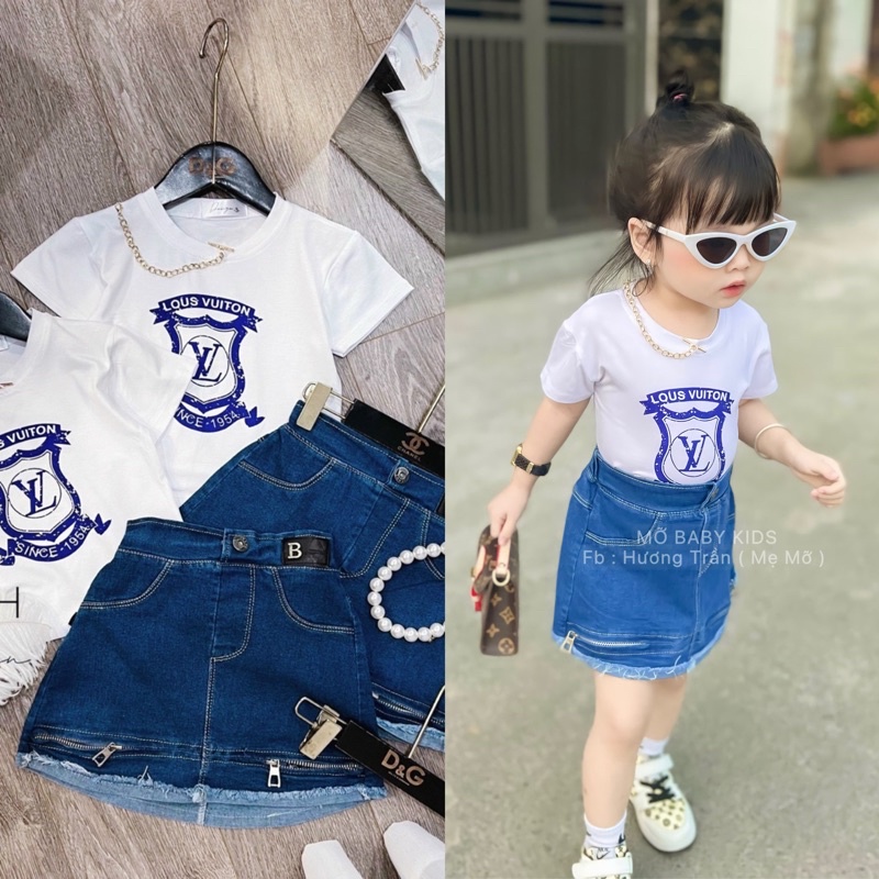 Set áo phông và chân váy jean thiết kế cho bé gái hàng chuẩn NTH design ( Ảnh thật )