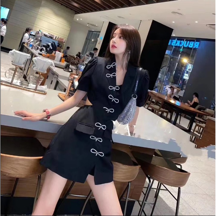 Đầm tay ngắn phối nơ đính kim cương giả thời trang dành cho nữ | BigBuy360 - bigbuy360.vn